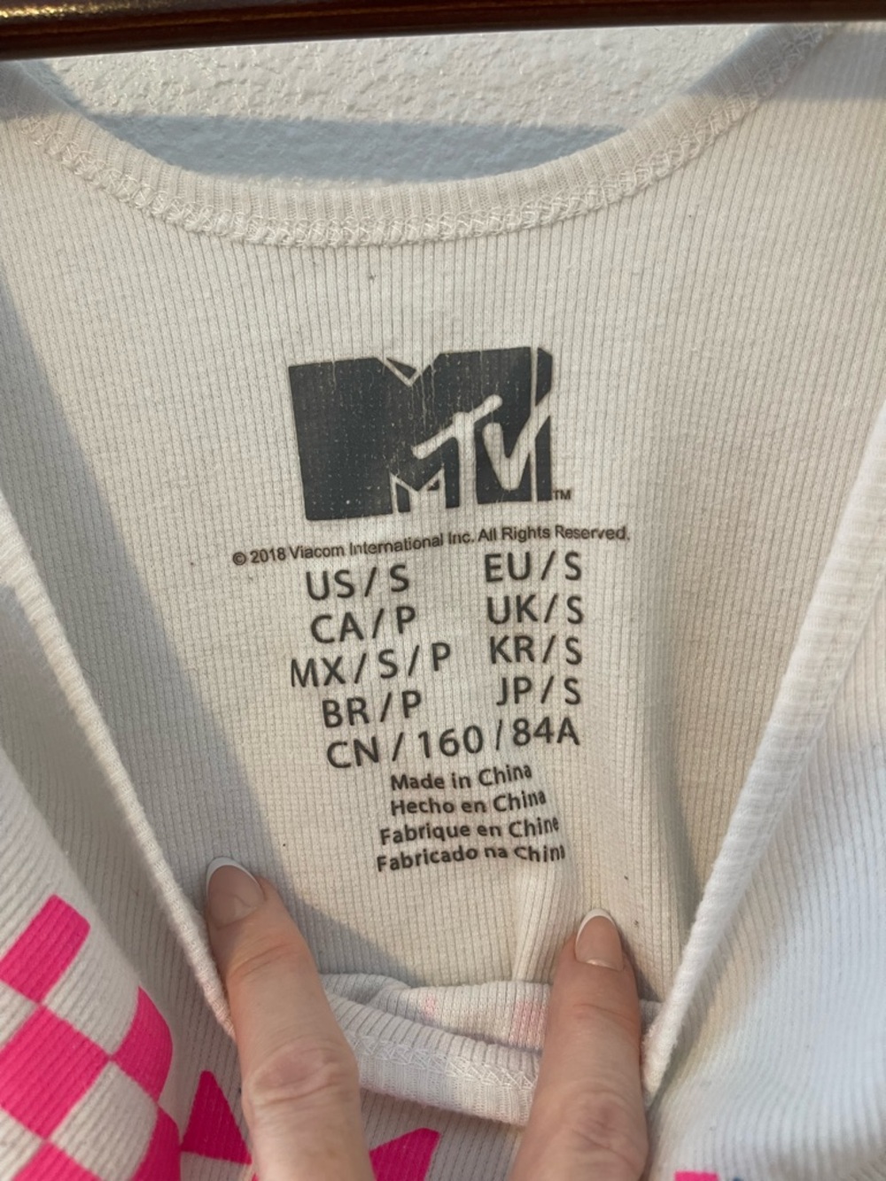 MTV White Tank Top with Pink Checker and Green Logo - Picture 2 of 3